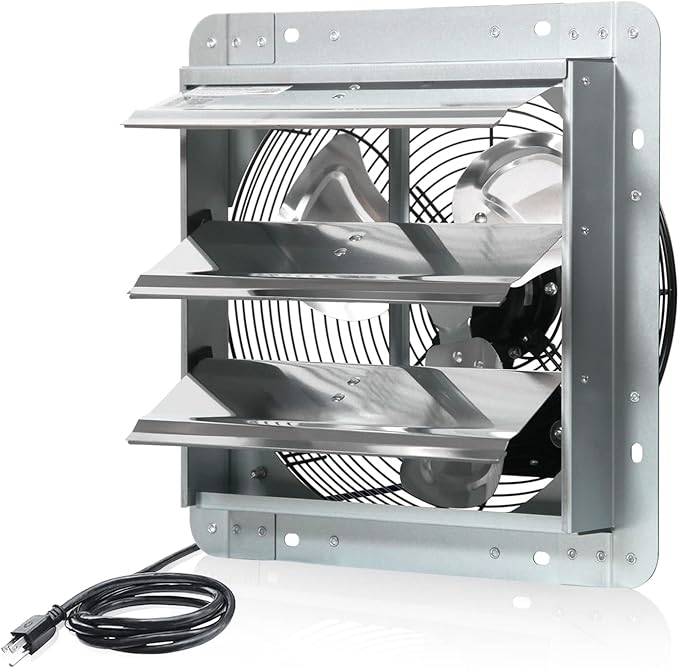 KEN BROWN 12 Inch Shutter Exhaust Fan Wall Mounted,Aluminum with 1.65 Meters Power Cord Kit,High Speed 1450CFM,Vent fan for Commercial,Greenhouse,Attic,Shed,Shop by KENBROWN