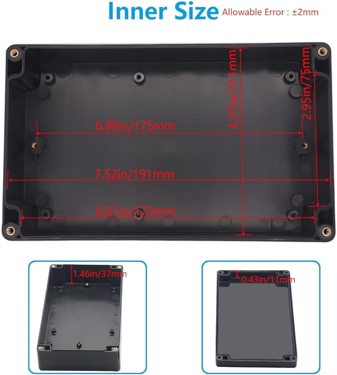 Outdoor Waterproof Junction Box IP67 Project Box ABS Black Electrical Boxes Electronic Enclsoure for DIY Project 7.9 x 4.7 x 2.2 inch (200x120x56mm) - Image 5