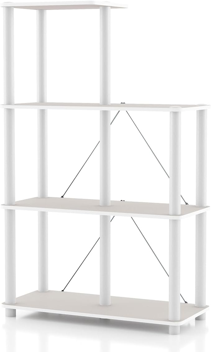 Homes: Inside + Out Apexa Modern 5-Cube Ladder Shelving Units, Collectibles Display Shelves, Easy Assembly Standing Shelf, Home Storage Organizer for Living Room, Bedroom, Office, Taupe Grey by HOMESInsideOut