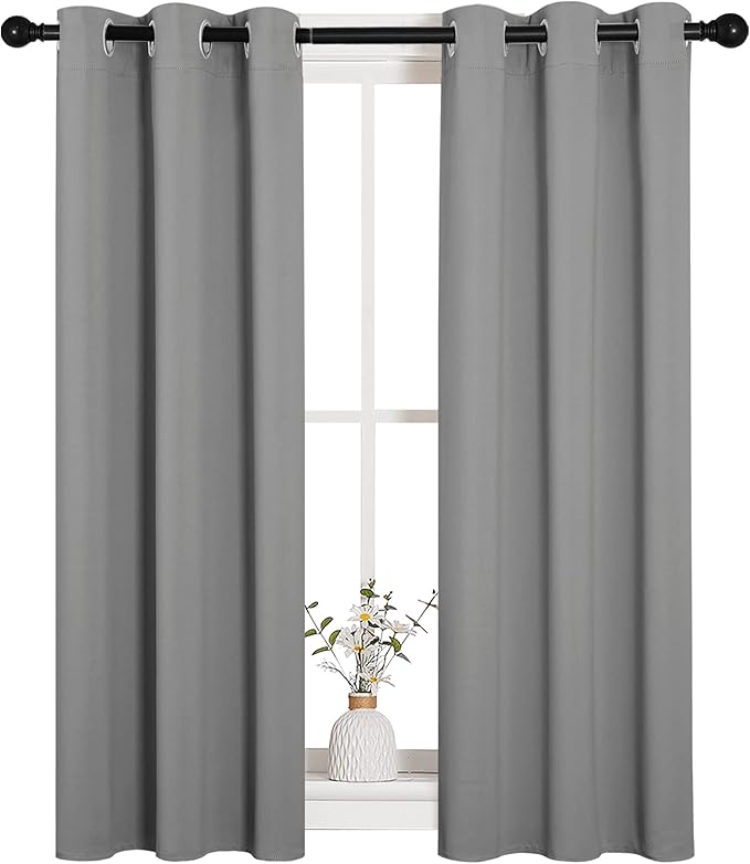 NICETOWN Silver Grey Blackout Curtain Panels for Bedroom, 2 Panels, W29 x L40 inches, Thermal Insulated Grommet Top Blackout Draperies and Drapes for Kitchen Small Window - Image 2