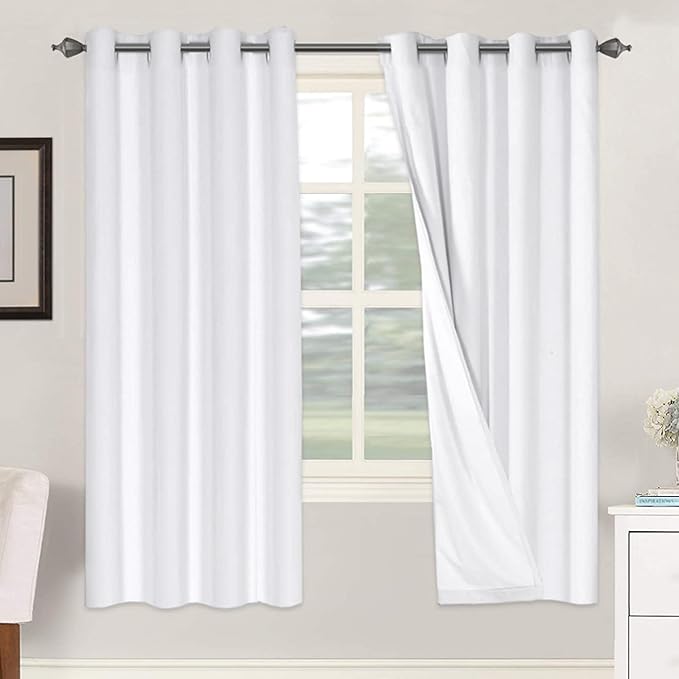 H.VERSAILTEX 100% Blackout Curtains for Bedroom Thermal Insulated Linen Textured Curtains Heat and Full Light Blocking Drapes Living Room Curtains 2 Panel Sets, 52x72 - Inch, Pure White by HVERSAILTEX