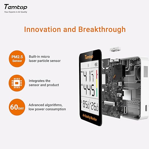 Temtop Air Quality Monitor Indoor Thermo-Hygrometer - PM2.5, AQI, Temperature, and Humidity Meter for Home, Office, or School, Air Quality Measurement, 60-Day Battery Life, S1 UP, 10-Pack - Image 3