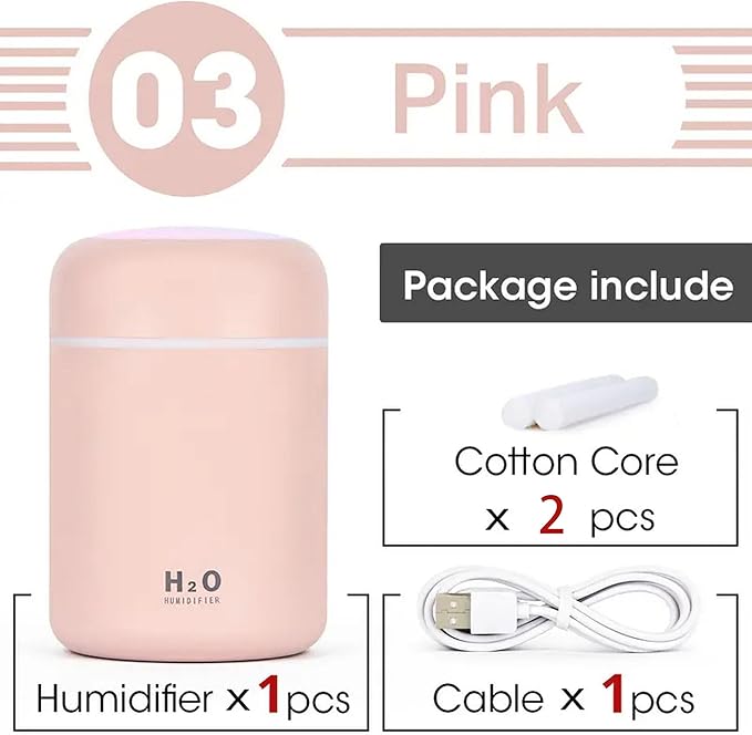 Portable Mini Humidifier, Colorful, Cool Mist, USB Powered. Perfect for Bedroom, Office & Car (300ml, Pink) - Image 4
