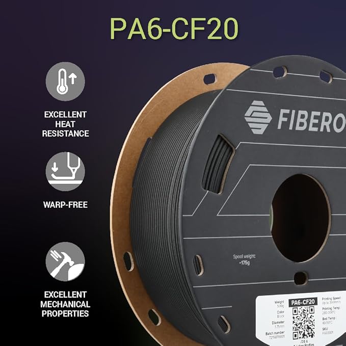 Polymaker Fiberon PA6-CF Carbon Fiber Nylon Filament 1.75mm Black 0.5kg, Fiberon PA6-CF Nylon Warp Free 1.75mm 3D Printing Filament - Image 6