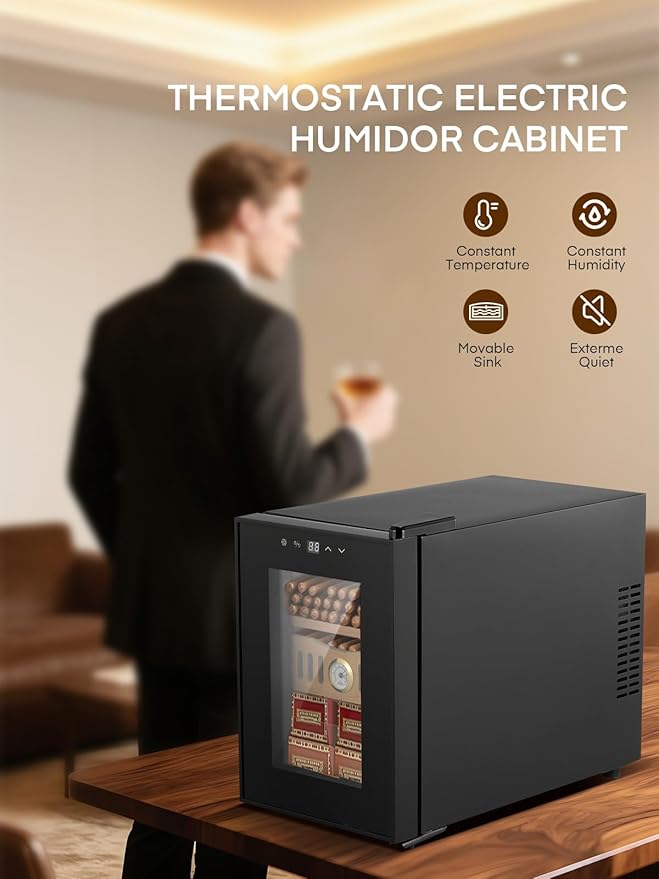 FOHERE Cigar Humidor Electric 18L with Temperature Control, Cigar Cooler with Humidity Control, Spanish Cedar Wood Shelves and Thermometer(190 Counts Capacity), Gift for Businees Partner - Image 2