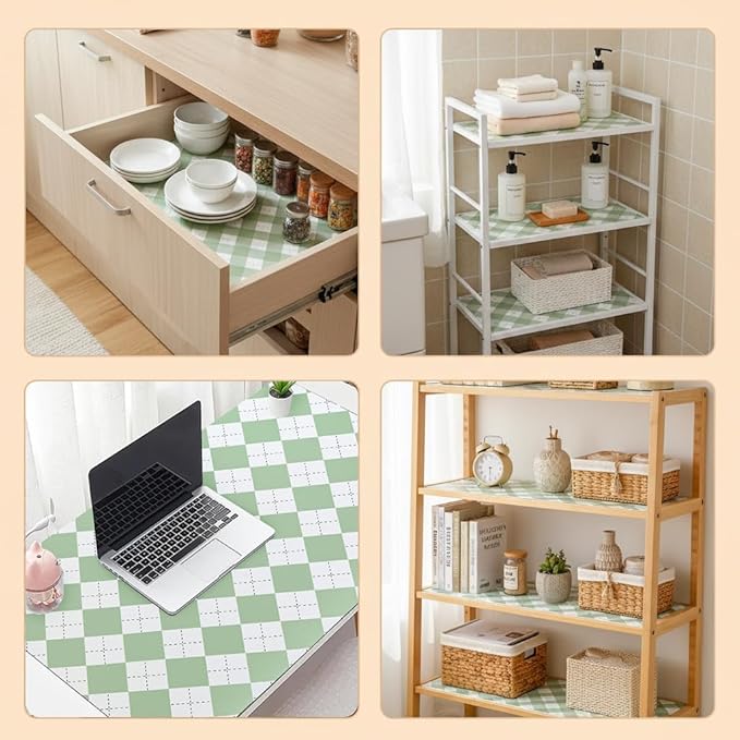 Coavas Extra Grip Thickened Shelf and Drawer Liner - Non-Adhesive Non-Slip Waterproof Mats for Kitchen Cabinets, Drawers, Shelves, Dresser & Cupboard, Easy Cut DIY (Green Rhombic, 12IN x 30FT) - Image 4