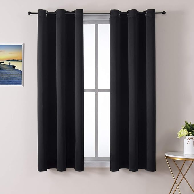 ChrisDowa Grommet Blackout Curtains for Bedroom and Living Room - 2 Panels Set Thermal Insulated Room Darkening Curtains (Black, 38W x 45L) by ChrisDowa