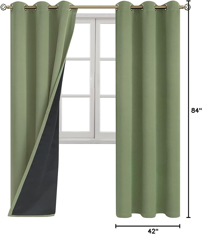 BGment Thermal Insulated 100% Blackout Curtains for Bedroom with Black Liner, Double Layer Full Room Darkening Noise Reducing Grommet Curtain (42 x 84 Inch, Grass Green, 2 Panels) - Image 9