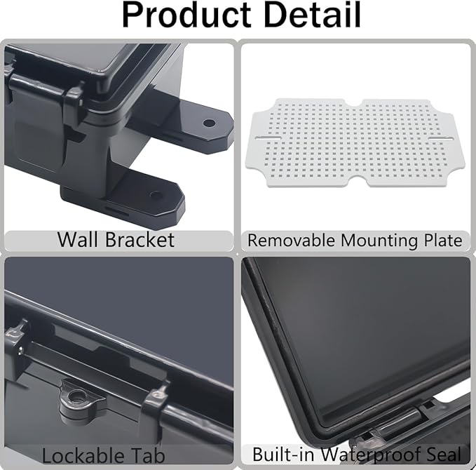 Junction Box, Hinged Black Clear Cover IP67 Waterproof ABS Project Box with Mounting Plate Electrical Box Enclosure with Wall Bracket 10.2 x 6.3 x 4.3inch(260x160x110mm) - Image 4