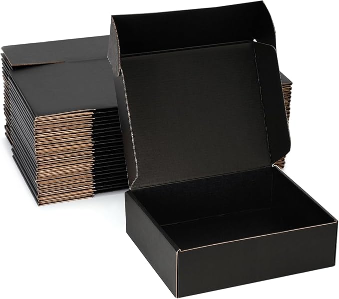 Small Shipping Boxes 8x5x2 Inch (25 Pack) - Sturdy Black Corrugated Cardboard Boxes for Small Business, Ecommerce, Mailing & Packaging | Recyclable Gift & Storage Boxes by DUZCLI