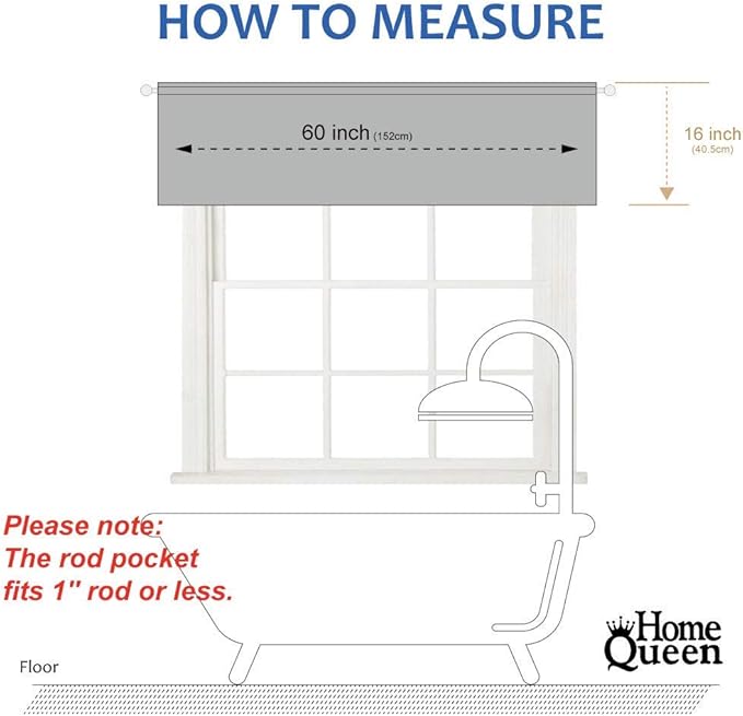 Home Queen Waffle Bathroom Window Curtain Valance, Short Straight Kitchen Window Topper, 60 x 16 Inch, Solid Grey - Image 7