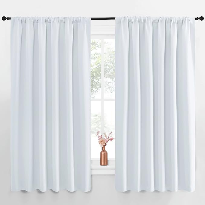NICETOWN Bedroom Window Curtain Panels - Window Treatment Thermal Insulated Rod Pocket Room Darkening Curtains/Drapes for Patio Door (Greyish White, 2 Panels, 70 by 63) by NICETOWN