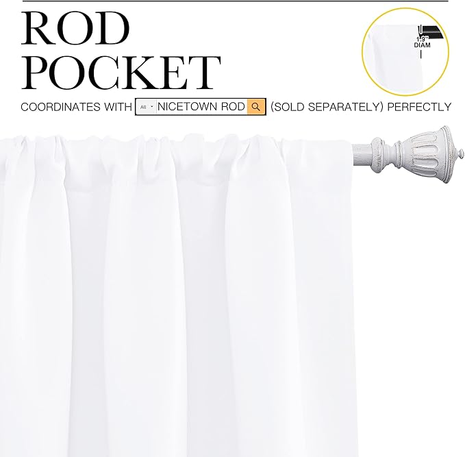NICETOWN White Bedroom Curtain Panels - Multi-Function Noise Reducing Performance Window Treatment Thermal Insulated Rod Pocket Room Darkening Drapes for Nursery (2 Panels, 70 in x 95 in (W x L)) - Image 3