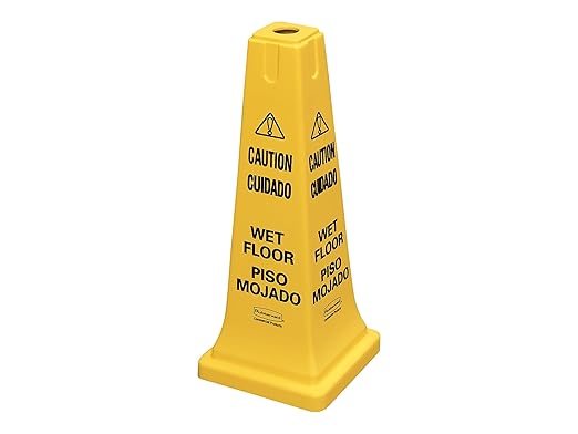 Rubbermaid Commercial Products Heavy-Duty Multilingual Caution/Warning Wet Floor Safety Cone for Restaurant/Grocery Store/Office/Facility/High-Traffic Area, Tall/Durable, 25", Yellow - Image 2