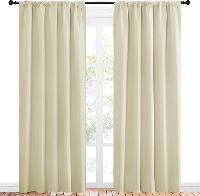 NICETOWN Room Darkening Curtains for Bedroom - Home Decoration Privacy Protection Thermal Insulated Solid Drapes/Draperies for Sliding Glass Door (Beige, Set of 2, 52 x 84 inches) - Image 2
