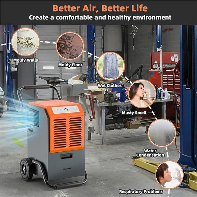 ARLIME 140 Pints Dehumidifier w/Handles & Wheels & Intelligent Humidity Control, 24H Timer, 1.45 Gallon Water Tank Dehumidifier for Home Bedroom, Bathroom, Office, Large Rooms, Up to 4000 Sq.Ft - Image 8