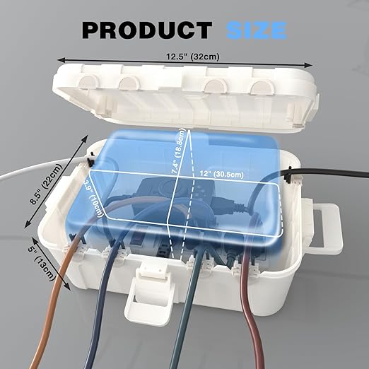 Flemoon Large Outdoor Electrical Box (12.5 x 8.5 x 5 inch), IP54 Waterproof Outdoor Extension Cord Cover Weatherproof, Protect Outlet, Plug, Socket, Timer, Power Strip, Holiday Light Decoration, White - Image 3
