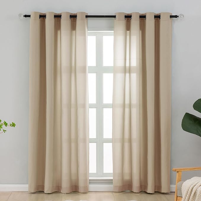 L.Z.E Privacy Curtains 96 Inches Long 2 Panels Set, Tan Beige Light Filtering Curtains for Living Room Bedroom Doorway Divider, Non-See-Through Semi Sheer Window Panels Grommet Top (55" W x 96" L) by LZE