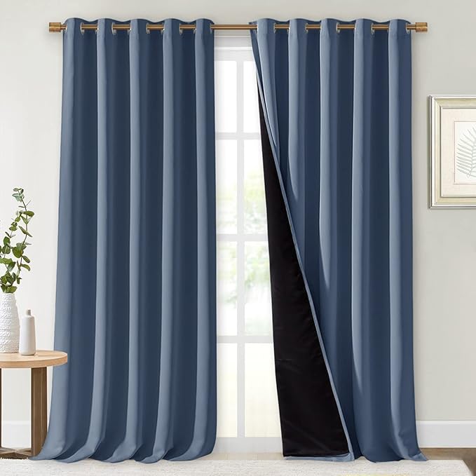 NICETOWN 100% Blackout Curtains 108 inches Long, Pair of Energy Smart & Noise Blocking Out Drapes for Baby Room Window, Thermal Insulated Guest Room Lined Window Dressing (Stone Blue, 70 inches Wide) by NICETOWN