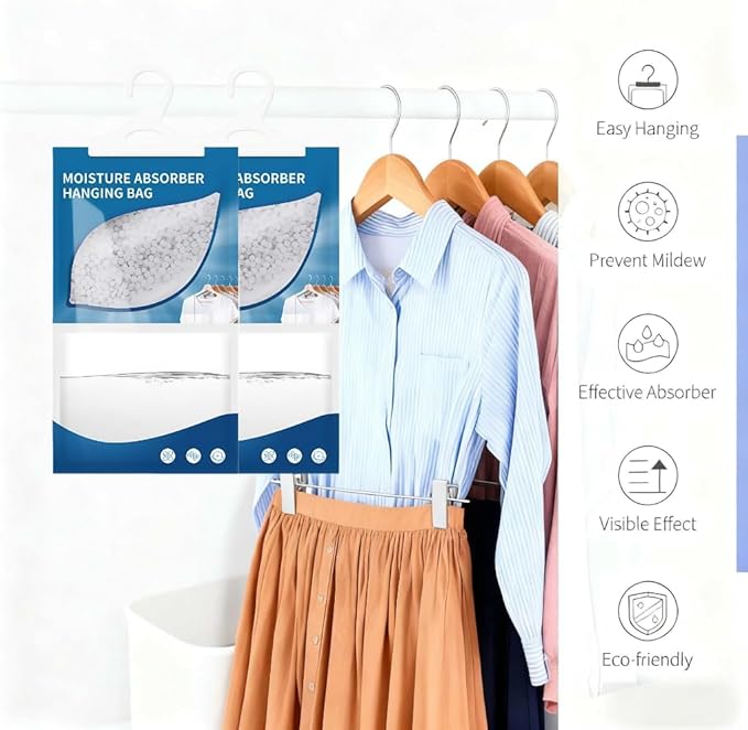 Moisture Absorbers Packets, Dehumidifier Bags, Hanging Moisture Absorber Bag, Humidity Packs,Closet Dehumidifier,Unscented Desiccant in Wardrobes, Bedrooms, Bathrooms,Kitchen (12 PACK) - Image 5