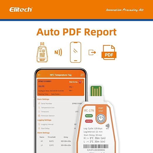 Elitech 20Pack USB/NFC PDF Data Logger Recorder Single-use Disposable, up to 120 Days Transportation, Temperature Monitoring Report -22～158℉ RC-17N - Image 6