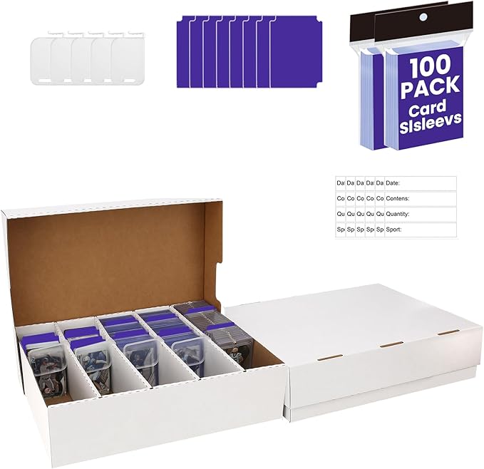 2 PACK Sports Card Box 3940 Count Cardboard Trading Card Storage Box,Bulk Card Storage Baseball Card Box With Soft Sleeves,Dividers&Supporters,Graded card storage box for toploader storage box by EBOAUSI