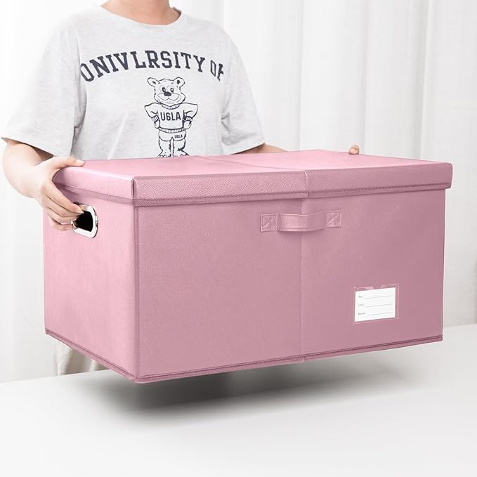 PRANDOM Collapsible Storage Box with Lid [1-Pack] Leather Fabric Foldable Storage Bin Organizer Container Basket Cube with Cover for Home Bedroom Closet Office Nursery Pink (22.8X15.7X11.8) - Image 6