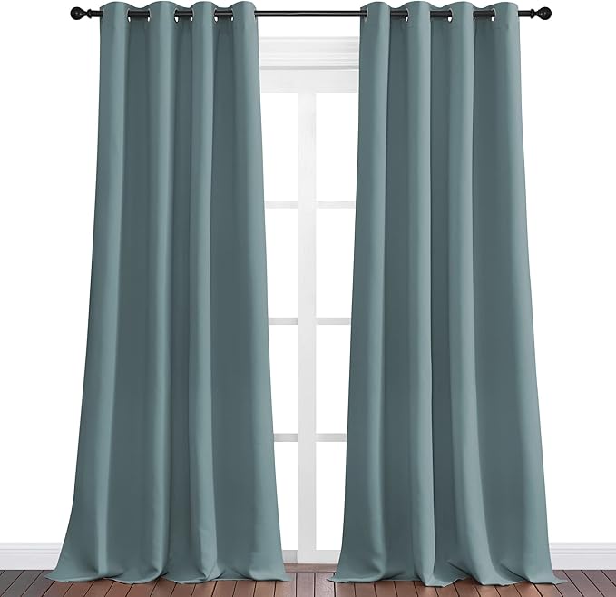 NICETOWN Modern Blackout Curtains Noise Reducing, Greyish Blue, 2 Panels, W55 x L120 -Inch, Thermal Insulated and Privacy Room Darkening Drape Panels for Boy's Guest Room Door Window - Image 2