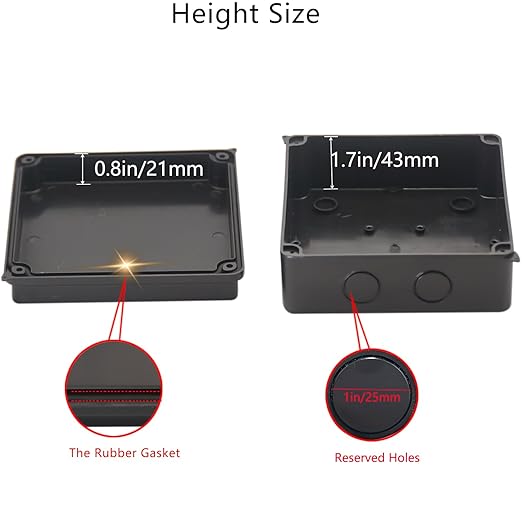 Junction Box, 2Pcs Reserved Holes Electrical Boxes Waterproof IP65 ABS Plastic Electrical Power Cord Enclosure Project Box Black 5.9 x 5.9 x 2.8 inch(150x150x70mm) - Image 4