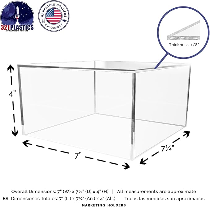 Clear Acrylic Display Box Countertop Showcase Bin 7" x 7.25" x 4" Inch Merchandise Storage No Lid with One Open Side Square Flippable Cubby for Retail Stores and Expos by Marketing Holders - Image 6