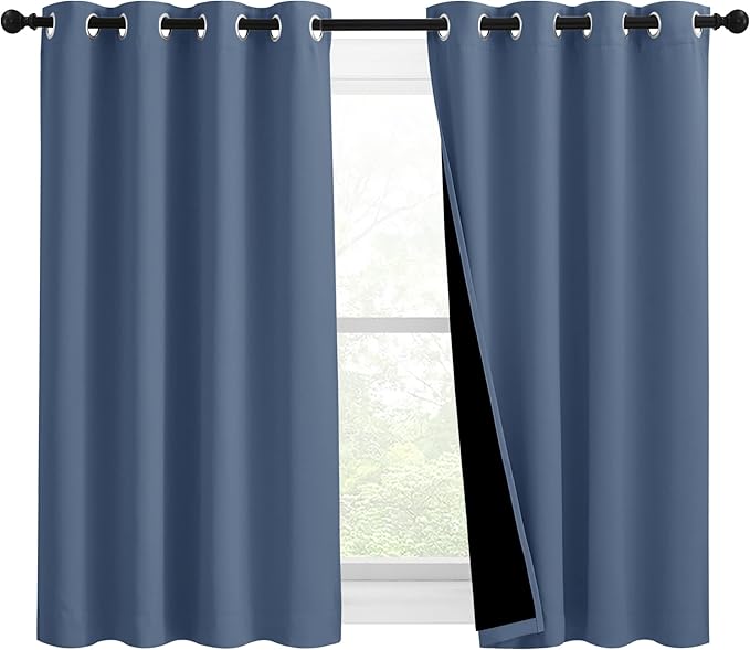 NICETOWN Stone Blue 100% Blackout Curtains 54 inches Long, Thermal Insulated Full Blackout 2-Layer Lined Drapes, Energy Efficiency Window Draperies for Boy's Room (2 Panels, 46-inch W) by NICETOWN