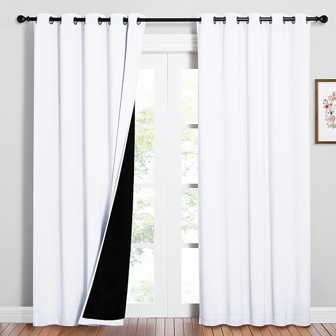 NICETOWN 100% Blackout Window Curtain Panels, Cold and Full Light Blocking Drapes with Black Liner for Nursery, 84 inches Drop Thermal Insulated Draperies (White, 2 Pieces, 62 inches Wide Each Panel) by NICETOWN