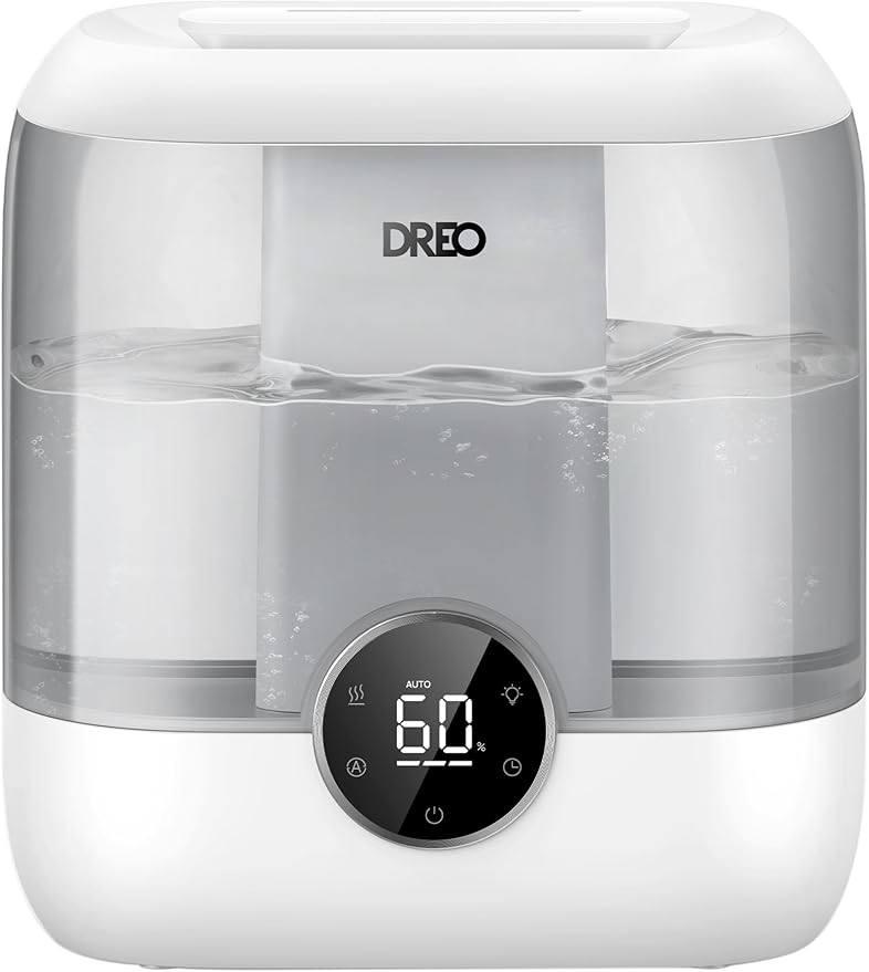 DREO 6L Top Fill Humidifiers for Bedroom, 60H Runtime 28 dB Quiet Supersized Cool Mist Air Humidifiers for Large Room, Baby Nursery, Plant, Indoor, Night Light, Easy to Clean, Precise Humidity Control by DREO