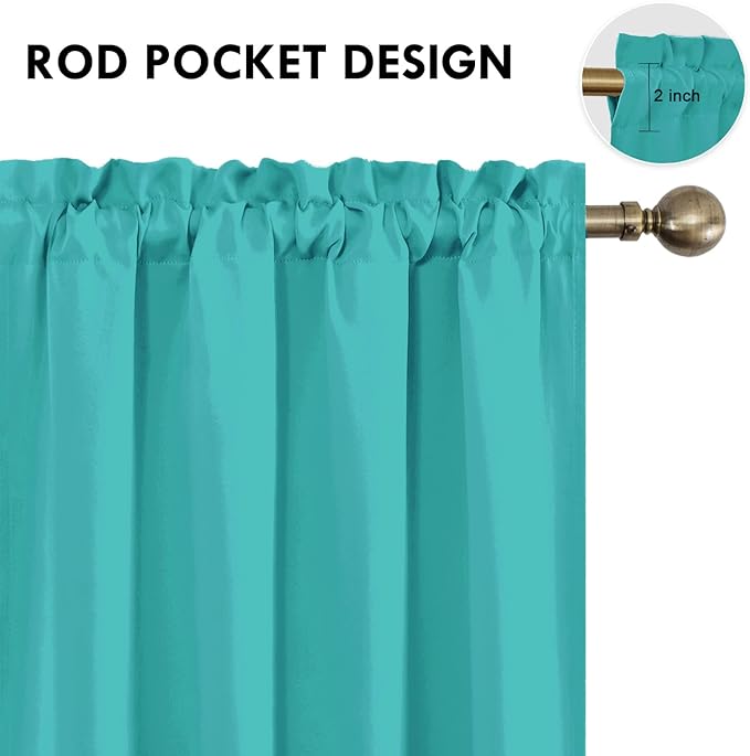 DWCN Blackout Curtains for Living Room Thermal Insulated, Energy Saving & Noise Reducing Bedroom Curtains, Peacock Blue, W 52x L 45 Inch, Set of 2 Rod Pocket Curtain Panels - Image 4