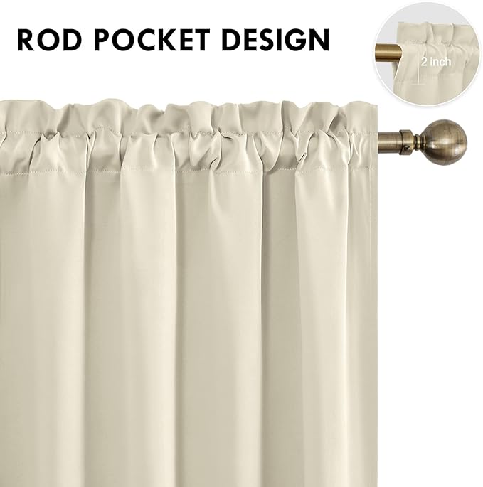DWCN Blackout Curtains for Living Room Thermal Insulated, Energy Saving & Noise Reducing Bedroom Curtains, Light Beige, W 70x L 72 Inch, Set of 2 Rod Pocket Curtain Panels - Image 4