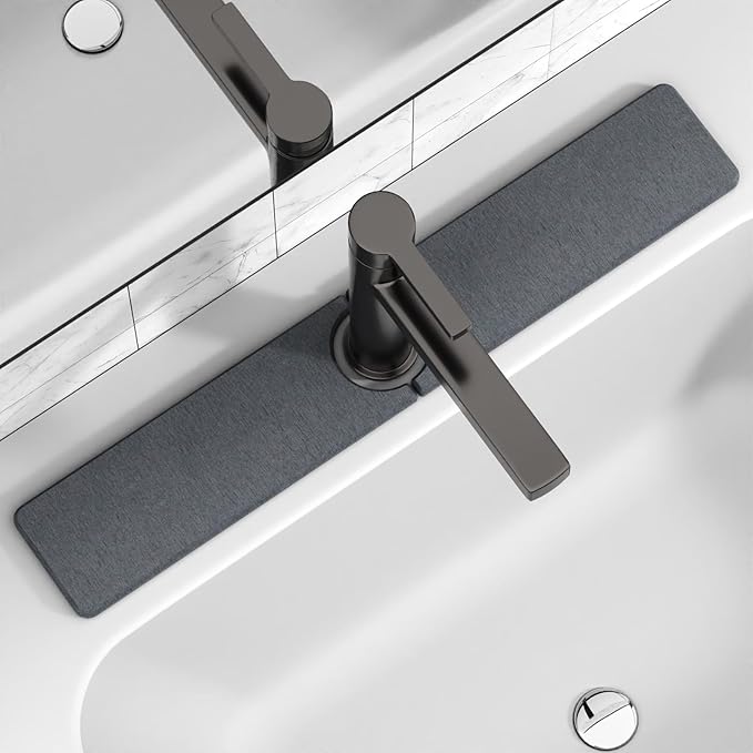 23.6" x 4" Stone Faucet Mat for Kitchen Sink, Quick Drying Diatomite Sink Tray, Faucet Sink Splash Guard for Prevents Moisture Buildup (Dark Gray) by Unknown