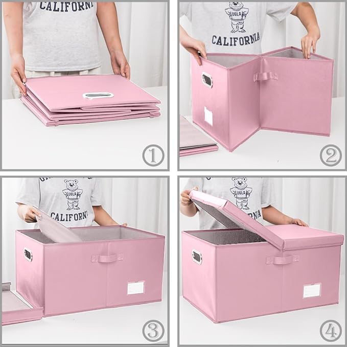 PRANDOM Collapsible Storage Box with Lid [1-Pack] Leather Fabric Foldable Storage Bin Organizer Container Basket Cube with Cover for Home Bedroom Closet Office Nursery Pink (22.8X15.7X11.8) - Image 4