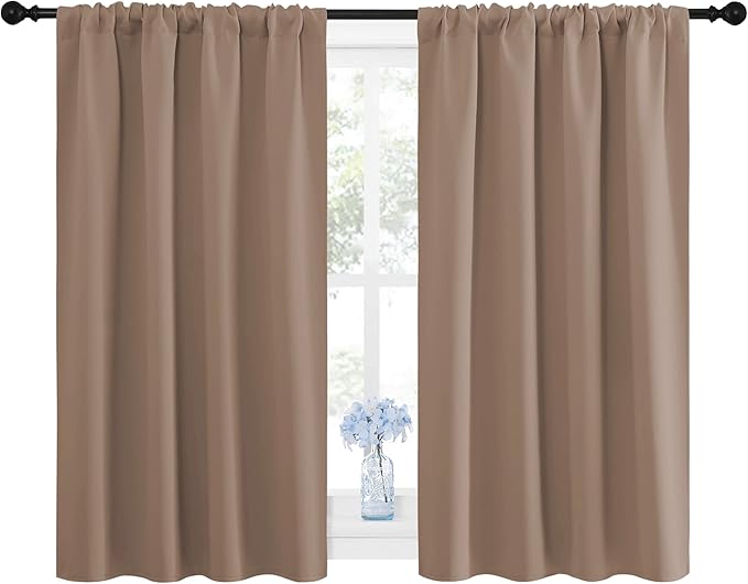 NICETOWN Kitchen Window Blackout Curtains - Window Treatment Thermal Insulated Rod Pocket Blackout Draperies/Drapes for Bedroom/Kitchen (Tan=Cappuccino, Set of 2, 42 inches Wide by 45 inches Long) - Image 2
