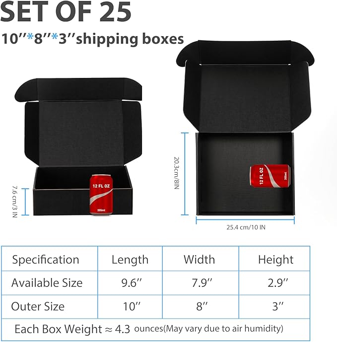 Small Shipping Boxes 10x8x3 Inch (25 Pack) - Sturdy Black Corrugated Cardboard Boxes for Small Business, Ecommerce, Mailing & Packaging | Recyclable Gift & Storage Boxes - Image 2