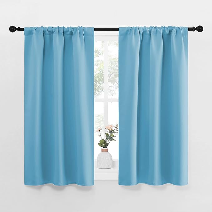 NICETOWN Kitchen Curtains, Short Blackout Curtains & Drapes, Home Decoration Privacy Thermal Insulated Curtains for Unicorn Theam Room (Teal Blue, 34" Wide, 45" Long, 2 PCs) by NICETOWN