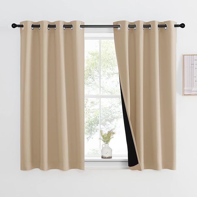 NICETOWN Room Warming Curtains, Bedroom Full Blackout Curtain Panel, Great Job for Blocking Light, Complete Blackout Drapery with Black Liner for Night Shift (Biscotti Beige, 1 Panel, 46 by 54-inch) by NICETOWN