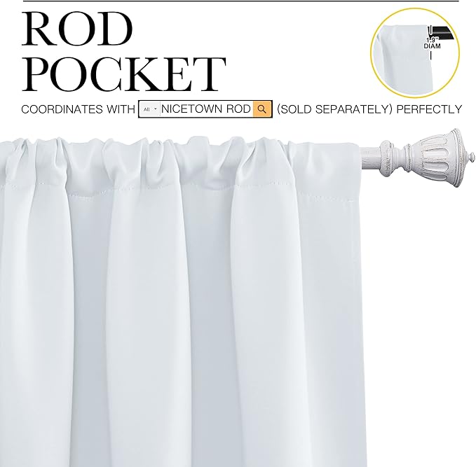NICETOWN Bedroom Window Curtain Panels - Window Treatment Thermal Insulated Rod Pocket Room Darkening Drapes for Patio Door (Greyish White, 2 Panels, 52 in x 72 in (W x L)) - Image 3