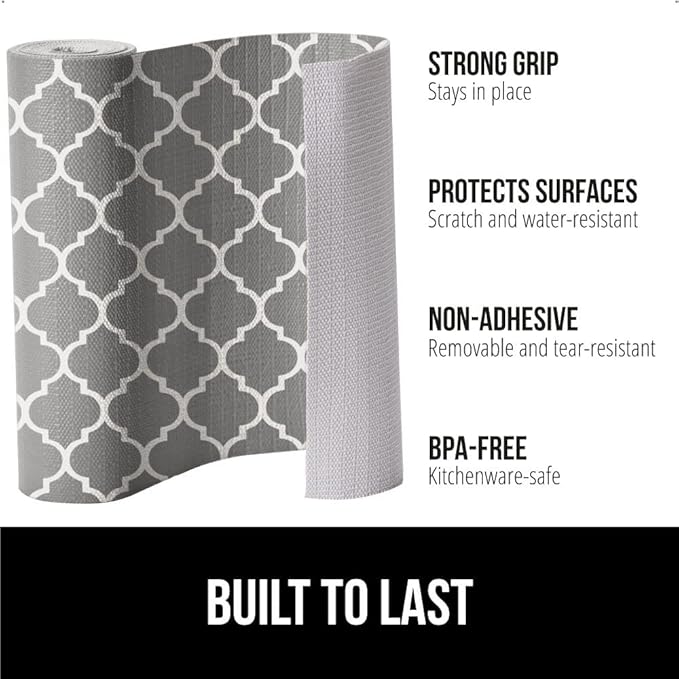 GORILLA GRIP DripGuard Shelf Liner, Non-Adhesive Drawer and Kitchen Cabinet Protector, 20x240 In, Strong Grip Slip Resistant Underside, Smooth Surface Liners for Cabinets, Bathroom Closets, White Gray - Image 2