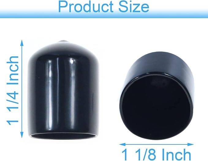 Acocony 1 1/8 Inch Rubber Cap Round Rubber End Caps PVC Flexible Protector Plastic Plugs for Round Holes Black Pack of 12 - Image 2