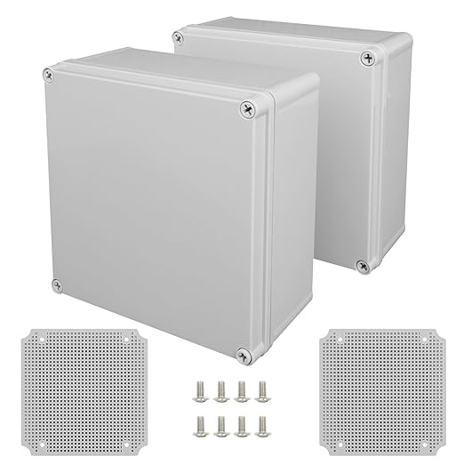 Junction Box, 7.9"x 7.9"x 3.7"(2 Pack) Outdoor Electrical Box with Mounting Plate, IP67 Dustproof Waterproof ABS Plastic Project Box, DIY Electrical Enclosure Gray (200x 200x 95 mm) by HoHaing