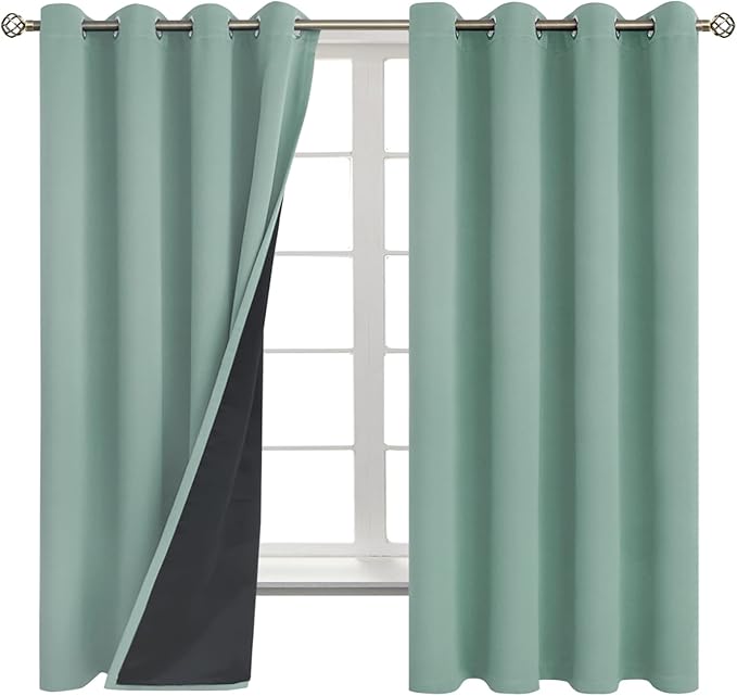BGment Thermal Insulated 100% Blackout Curtains for Bedroom with Black Liner, Double Layer Full Room Darkening Noise Reducing Grommet Curtain (52 x 63 Inch, Frosty Green, 2 Panels) - Image 8
