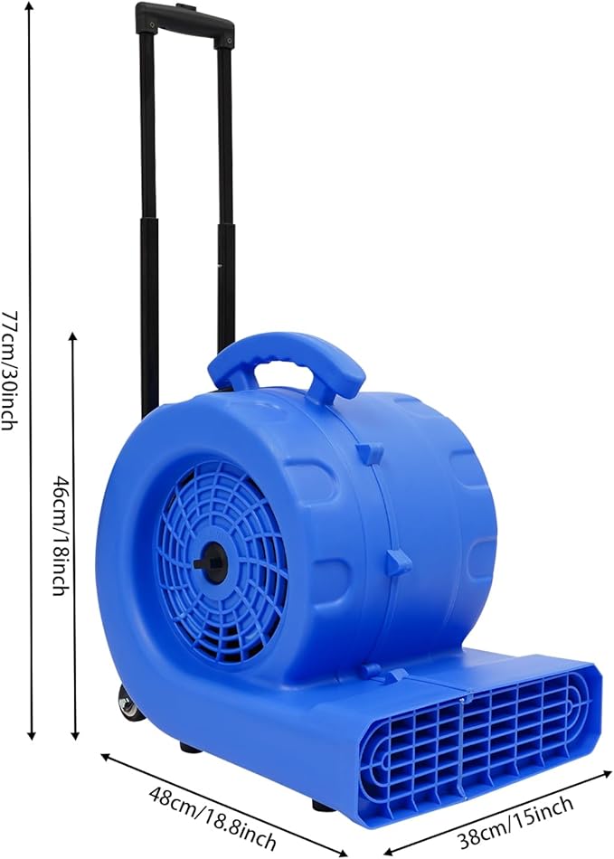 750W Commercial Floor Dryer, 750W Portable Air Mover & Commercial Floor Blower with 3 Speed Settings, 20-120 Min Timer & 3 Blowing Angles for Industrial/Commercial Use (Blue) - Image 2