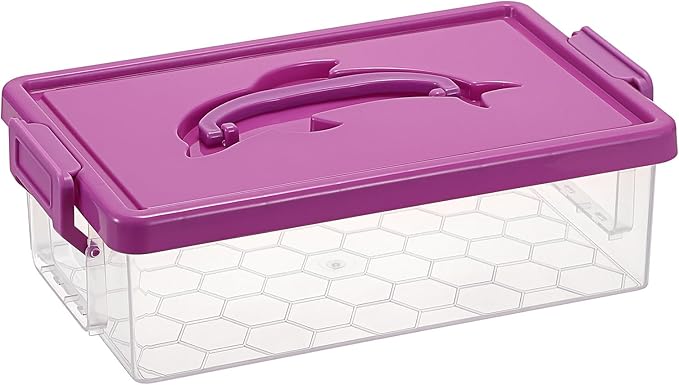 BTSKY 1-Pack Clear Plastic Storage Box with Lid, Stackable Organizer Featuring Easy-Lift Dolphin Design, Multi-Use Portable Container for Home, Craft, Office, Space-Saving with Secure-Clasp, Purple by BTSKY
