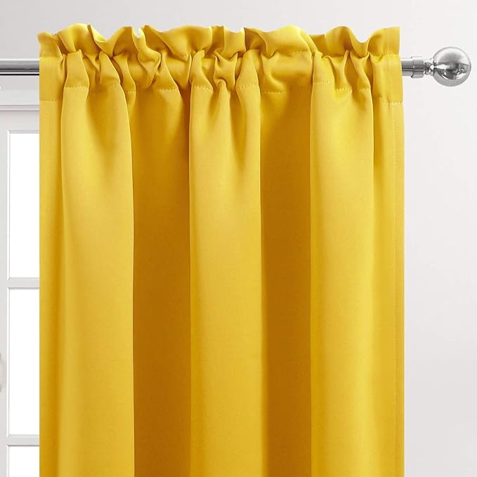 DWCN Blackout Curtains Room Darkening Thermal Insulated Bedroom Curtains Window Curtain Panels, 42 x 84 inches Long, Set of 2 Yellow Rod Pocket Drapes - Image 4