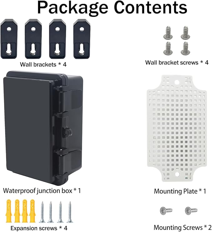 Junction Box, Hinged Black Cover IP67 Waterproof ABS Project Box with Mounting Plate Electrical Box Enclosure with Wall Bracket 5.9 x 3.9 x 2.8inch(150x100x70mm) - Image 7